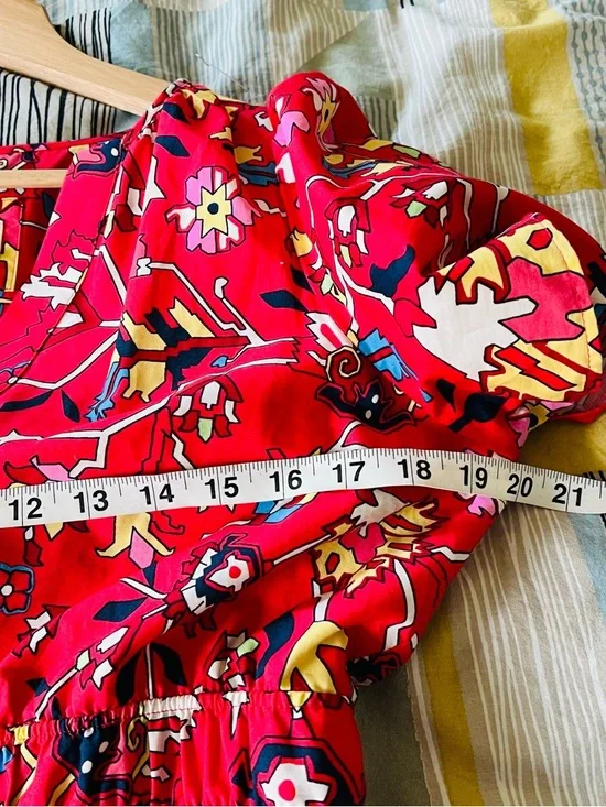 Anthropologie Maeve Somerset Maxi Dress M in Red Geo Floral Print Cotton Dress - Picture 9 of 11